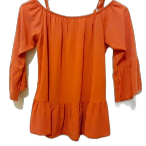 Crissa Off Shoulder Peplum Elastic Neckline Loose Fit Orange Casual Blouse M - Picture 1 of 12